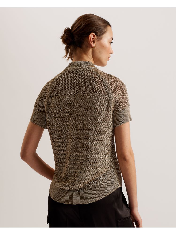 Ted Baker Abaly - Metallic Knitted Short Sleeve Top T-shirts Damen Beige | 236089-VEA