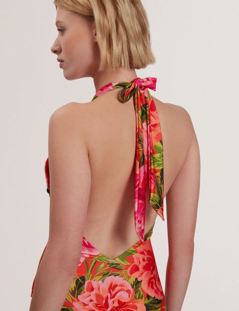Ted Baker Abygal - Floral Print Plunge Halter Neck Swimsuit Bademode Damen Koralle | 439682-SNV