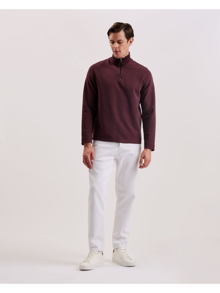 Ted Baker Actos - Branded Half Zip Cotton Blend Sweatshirt Pullover Herren Bordeaux | 273490-SJO