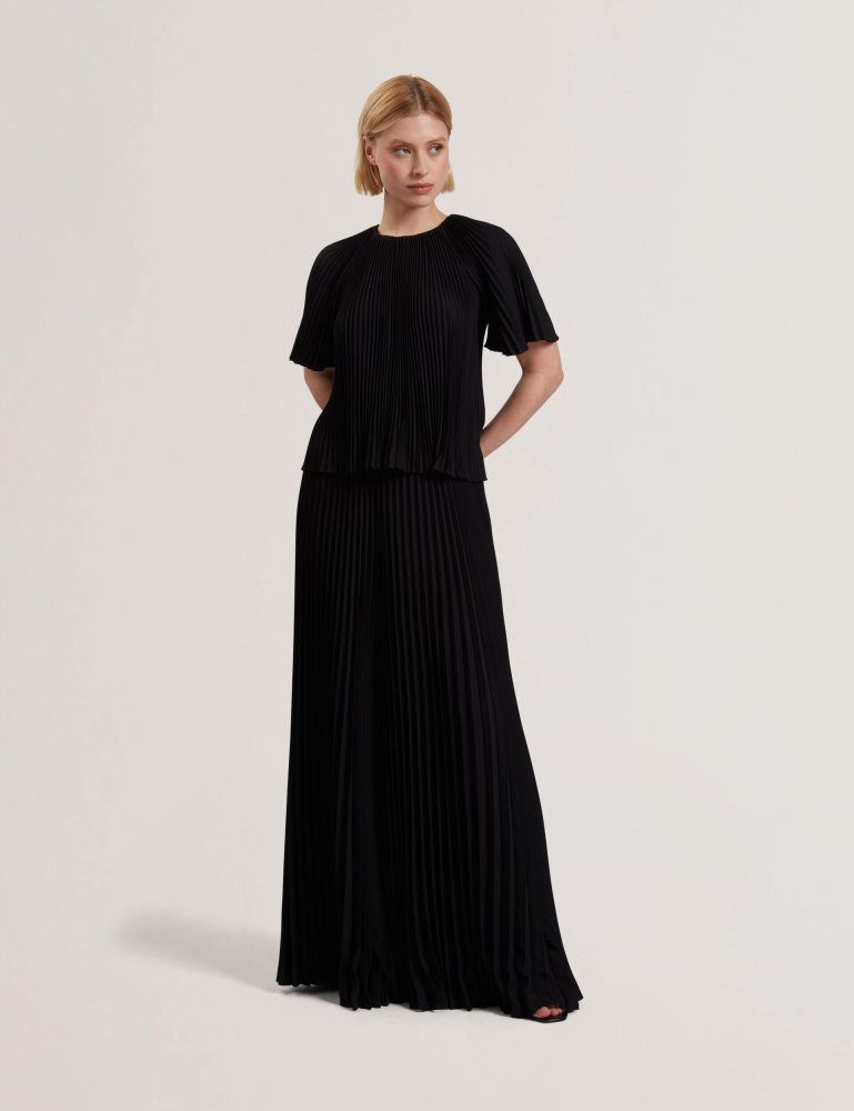 Ted Baker Agara - Pleated Short Sleeve Woven Blouse T-shirts Damen Schwarz | 594621-IHP