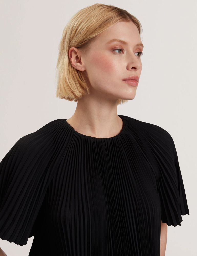 Ted Baker Agara - Pleated Short Sleeve Woven Blouse T-shirts Damen Schwarz | 594621-IHP