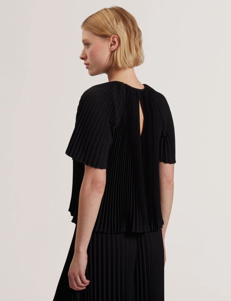 Ted Baker Agara - Pleated Short Sleeve Woven Blouse T-shirts Damen Schwarz | 594621-IHP