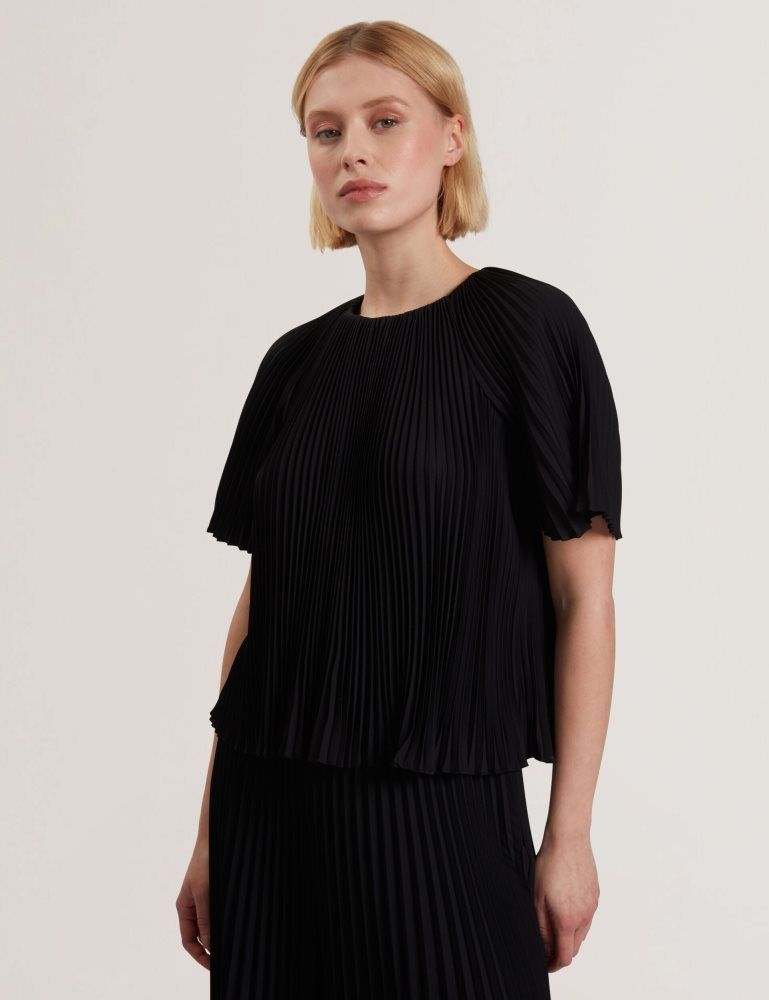 Ted Baker Agara - Pleated Short Sleeve Woven Blouse T-shirts Damen Schwarz | 594621-IHP