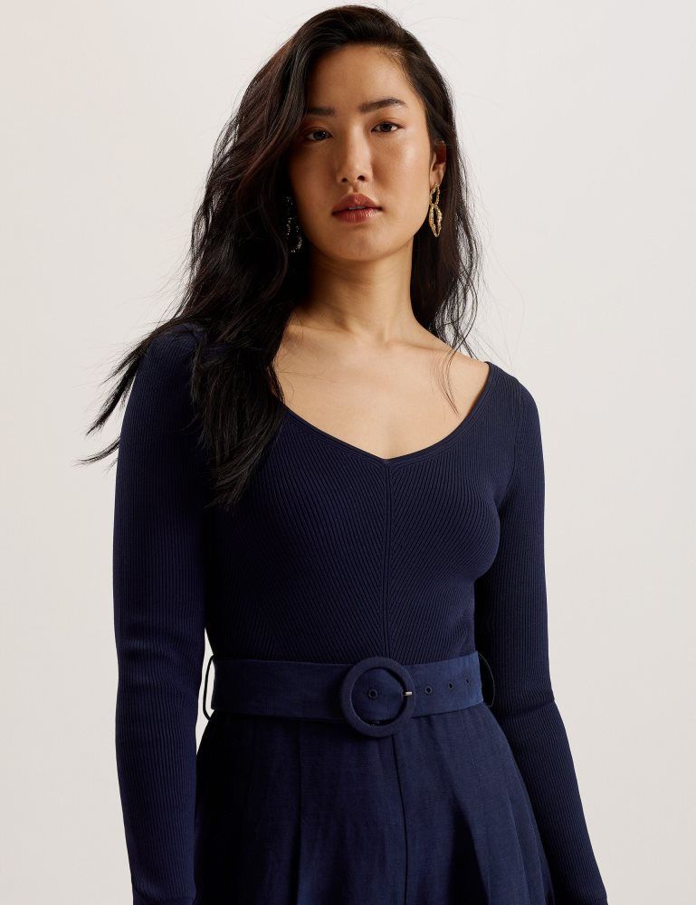 Ted Baker Agatea - Off Shoulder Belted Wide Leg Jumpsuit Jumpsuit Damen Navy | 602381-OUT