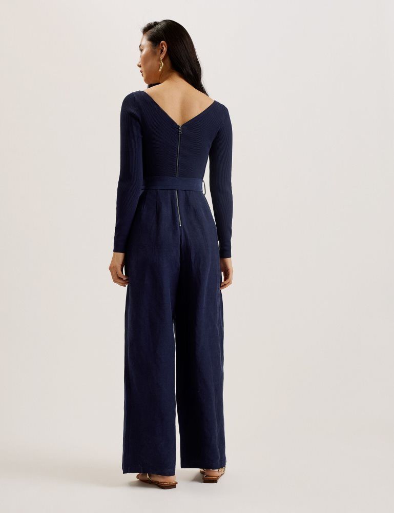 Ted Baker Agatea - Off Shoulder Belted Wide Leg Jumpsuit Jumpsuit Damen Navy | 602381-OUT