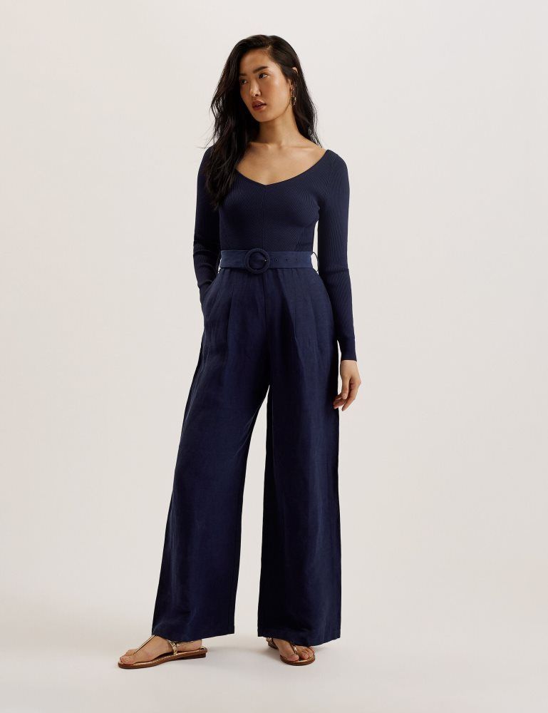 Ted Baker Agatea - Off Shoulder Belted Wide Leg Jumpsuit Jumpsuit Damen Navy | 602381-OUT