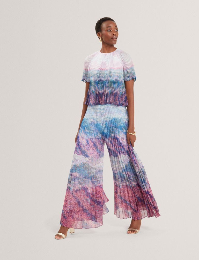 Ted Baker Aharra - Pleated Short Sleeve Blouse T-shirts Damen Rosa | 471239-YGR