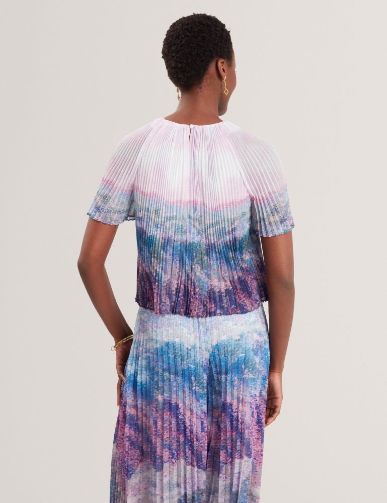 Ted Baker Aharra - Pleated Short Sleeve Blouse T-shirts Damen Rosa | 471239-YGR