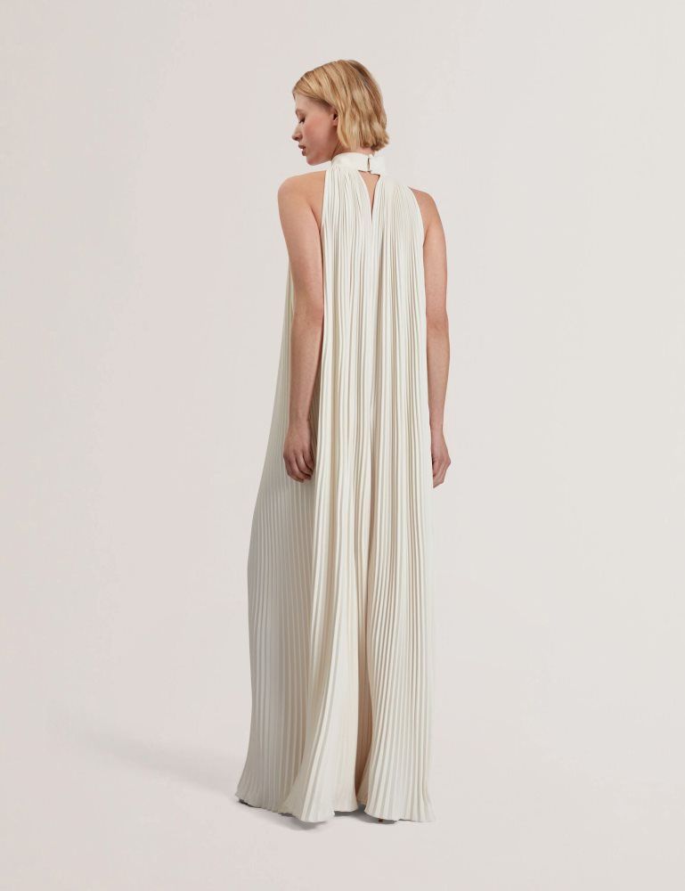 Ted Baker Akala - Halter Neck Pleated Maxi Dress Kleid Damen Weiß | 754829-EVO