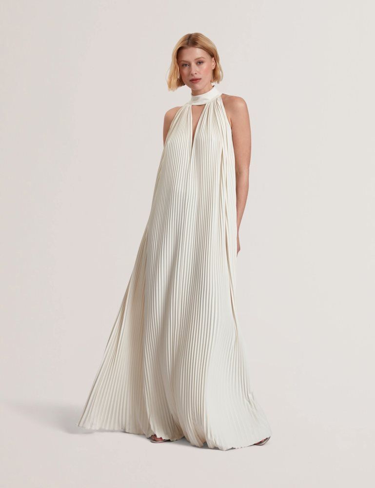 Ted Baker Akala - Halter Neck Pleated Maxi Dress Kleid Damen Weiß | 754829-EVO