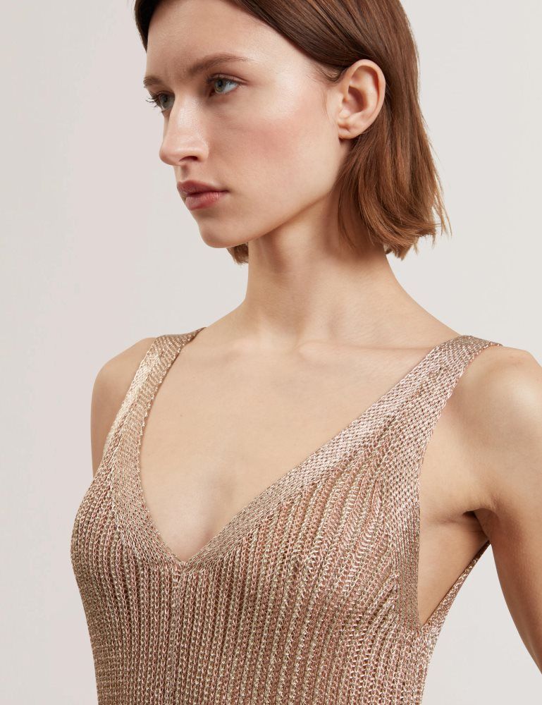 Ted Baker Alarnaa - Metallic Knit Sleeveless Column Maxi Dress Kleid Damen Gold | 019324-PML