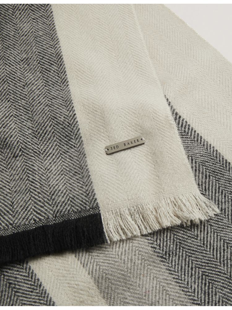 Ted Baker Alfredi - Herringbone Texture Striped Woven Scarf Hats, Gloves & Scarves Herren Schwarz | 753014-DTE