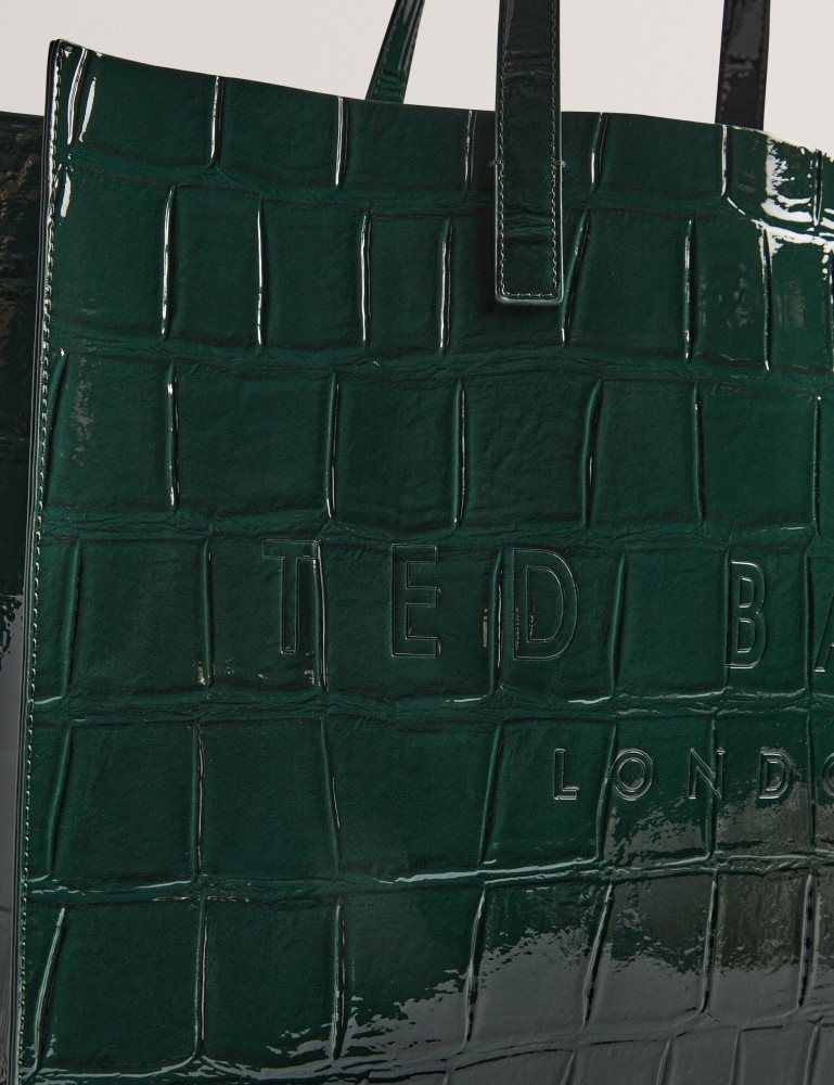 Ted Baker Allicon - Patent Croc Effect Wide Icon Tote Bag Tragetaschen Damen Grün | 349160-NWT