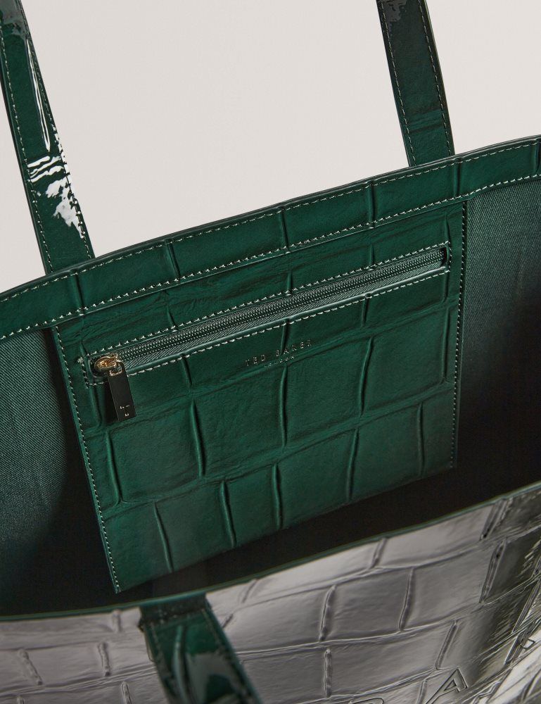 Ted Baker Allicon - Patent Croc Effect Wide Icon Tote Bag Tragetaschen Damen Grün | 349160-NWT