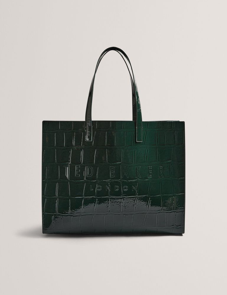 Ted Baker Allicon - Patent Croc Effect Wide Icon Tote Bag Tragetaschen Damen Grün | 349160-NWT