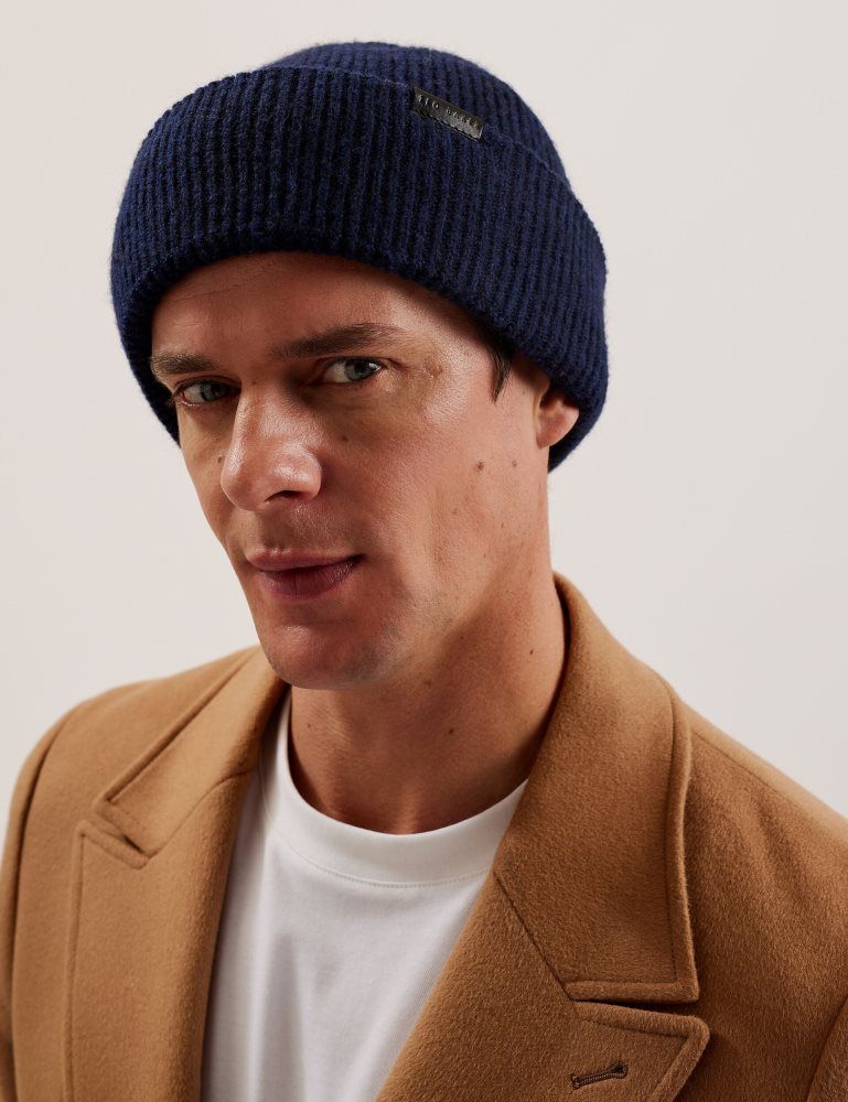Ted Baker Alliiie - Ribbed Knit Turn-up Beanie Hat Hats, Gloves & Scarves Herren Navy | 268940-IDC