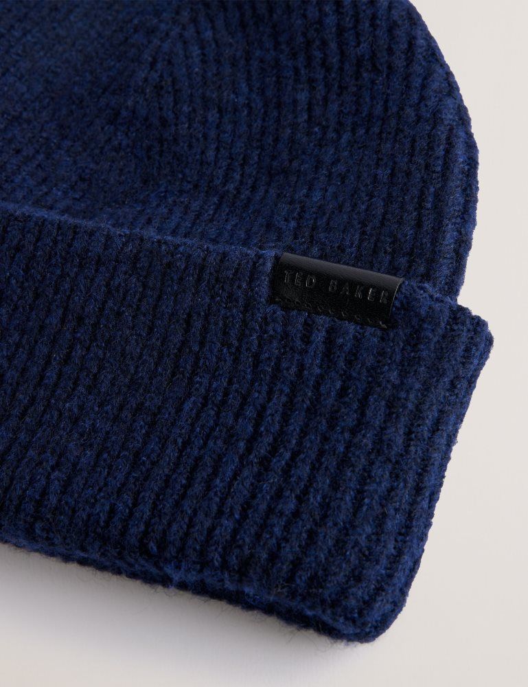 Ted Baker Alliiie - Ribbed Knit Turn-up Beanie Hat Hats, Gloves & Scarves Herren Navy | 268940-IDC