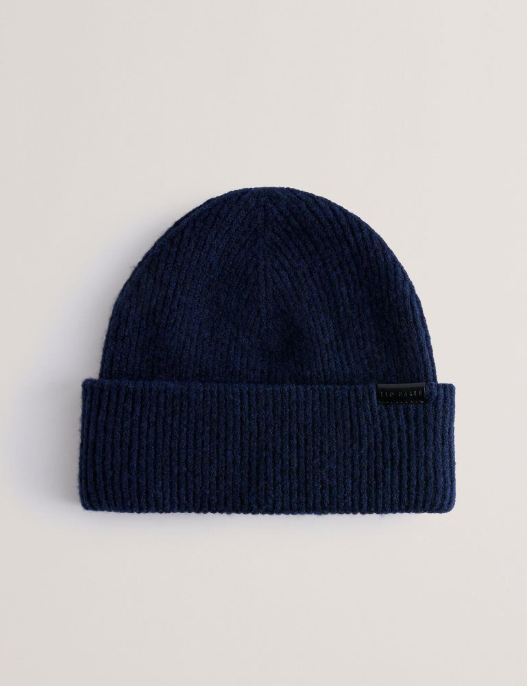 Ted Baker Alliiie - Ribbed Knit Turn-up Beanie Hat Hats, Gloves & Scarves Herren Navy | 268940-IDC