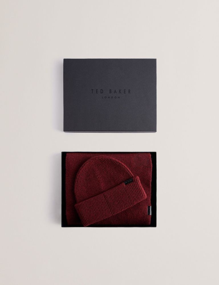 Ted Baker Alliiys - Ribbed Knit Hat And Scarf Set Hats, Gloves & Scarves Herren Bordeaux | 680493-SXO