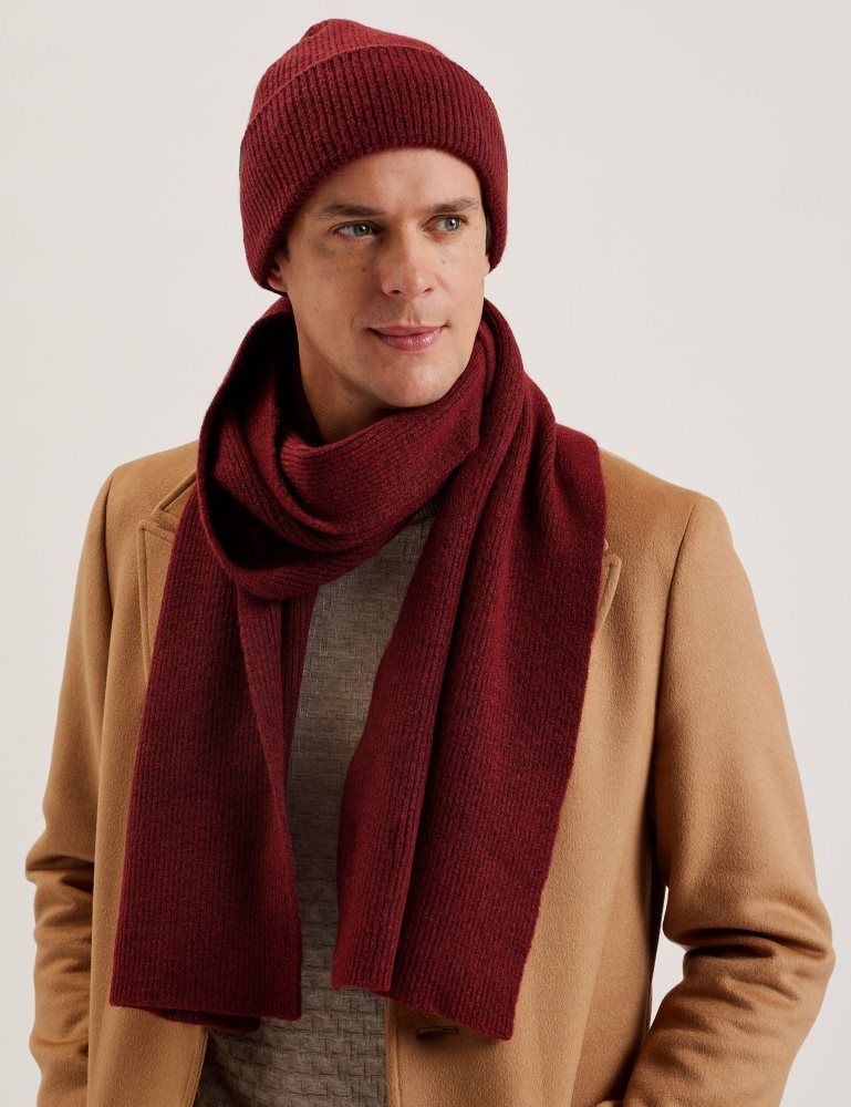 Ted Baker Alliiys - Ribbed Knit Hat And Scarf Set Hats, Gloves & Scarves Herren Bordeaux | 680493-SXO