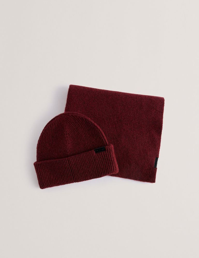 Ted Baker Alliiys - Ribbed Knit Hat And Scarf Set Hats, Gloves & Scarves Herren Bordeaux | 680493-SXO