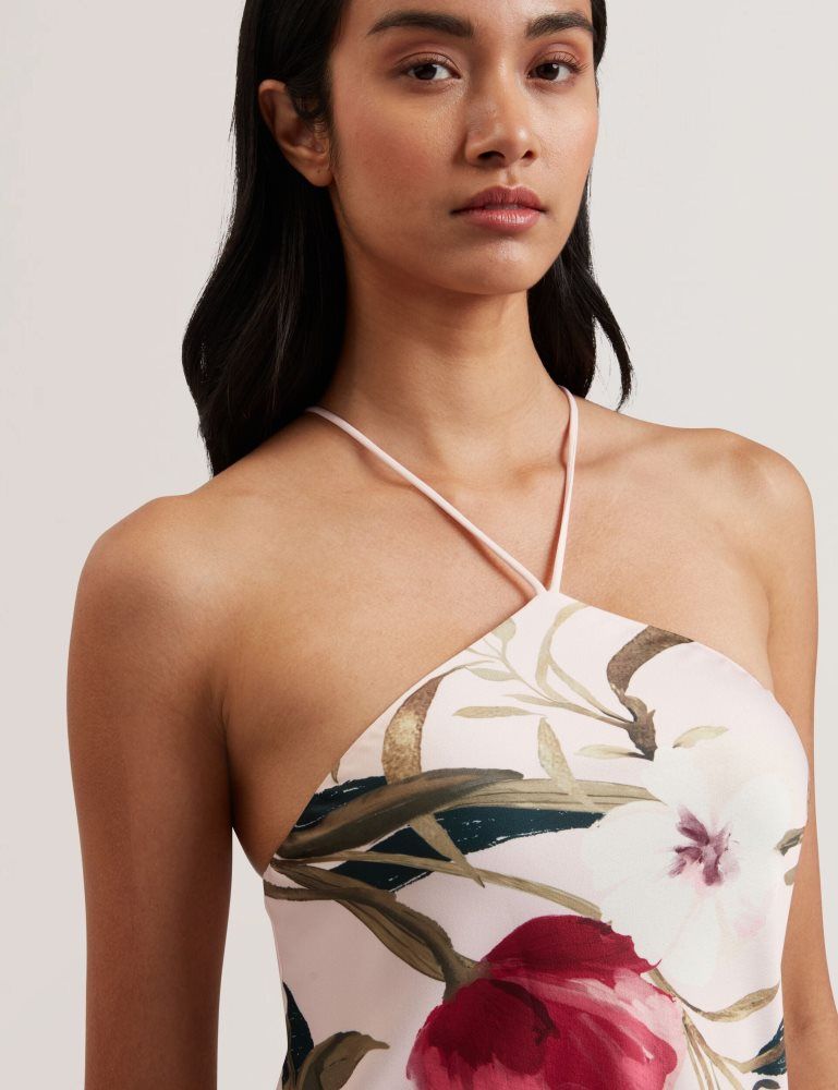 Ted Baker Almaria - Floral Halter Neck Woven Maxi Dress Kleid Damen Rosa | 395420-BTG