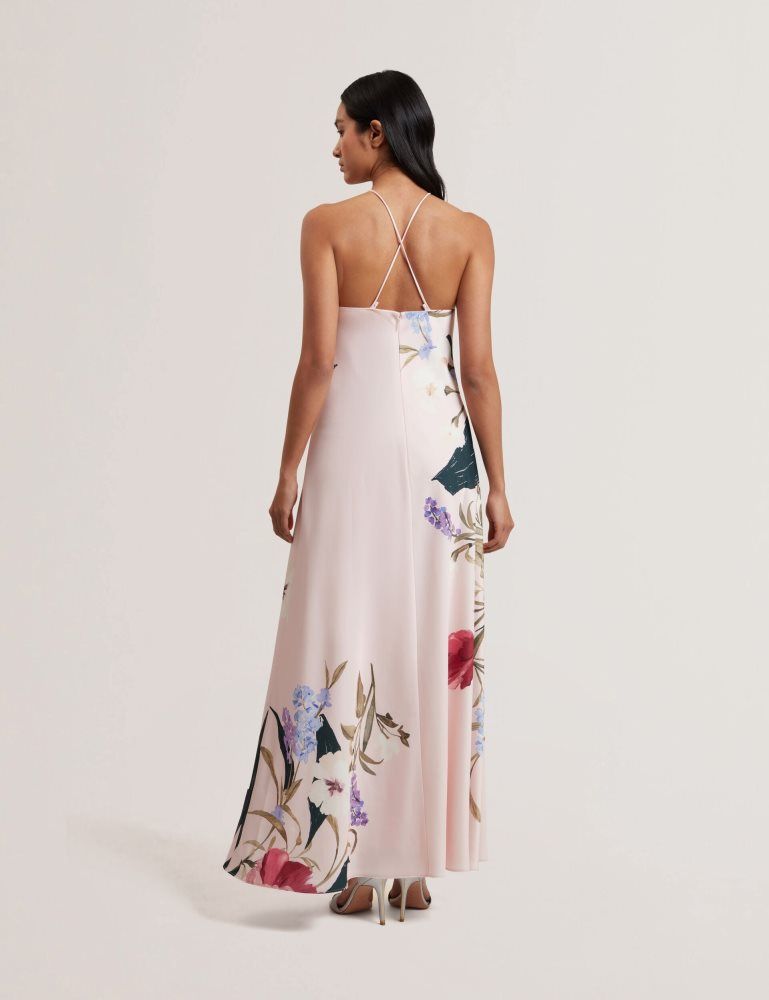 Ted Baker Almaria - Floral Halter Neck Woven Maxi Dress Kleid Damen Rosa | 395420-BTG