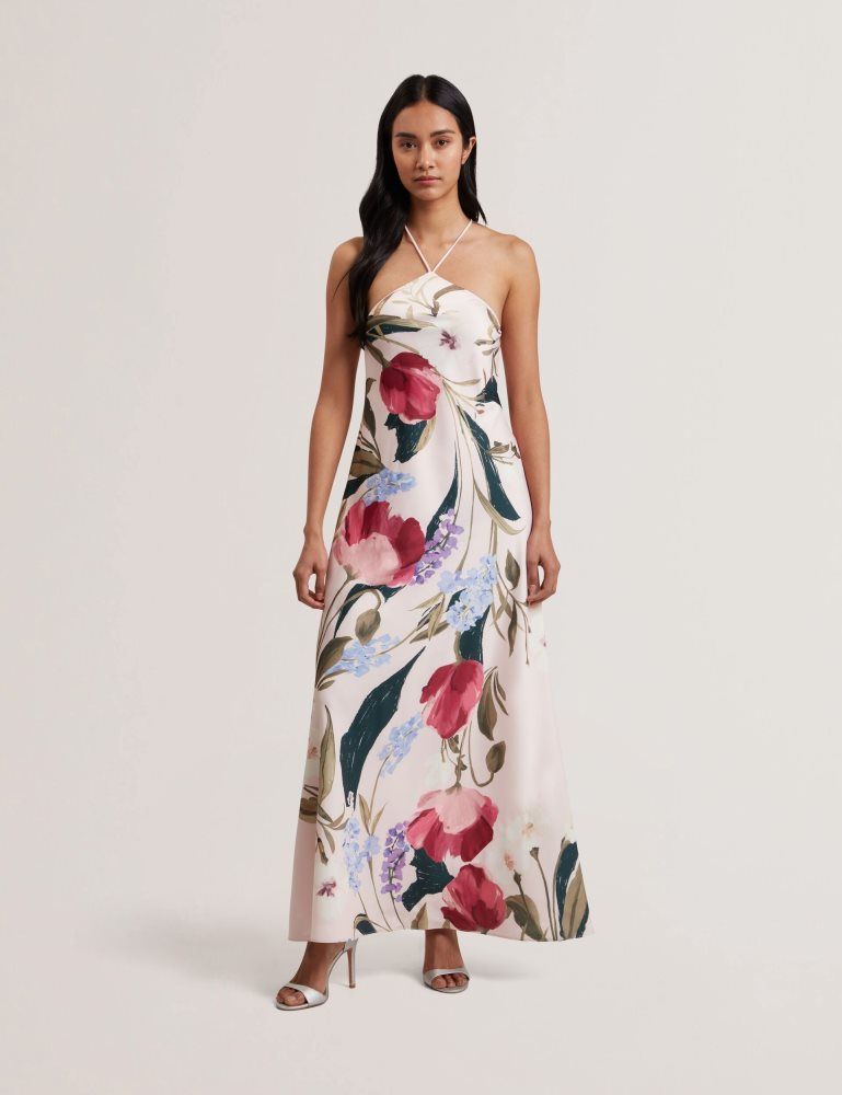 Ted Baker Almaria - Floral Halter Neck Woven Maxi Dress Kleid Damen Rosa | 395420-BTG