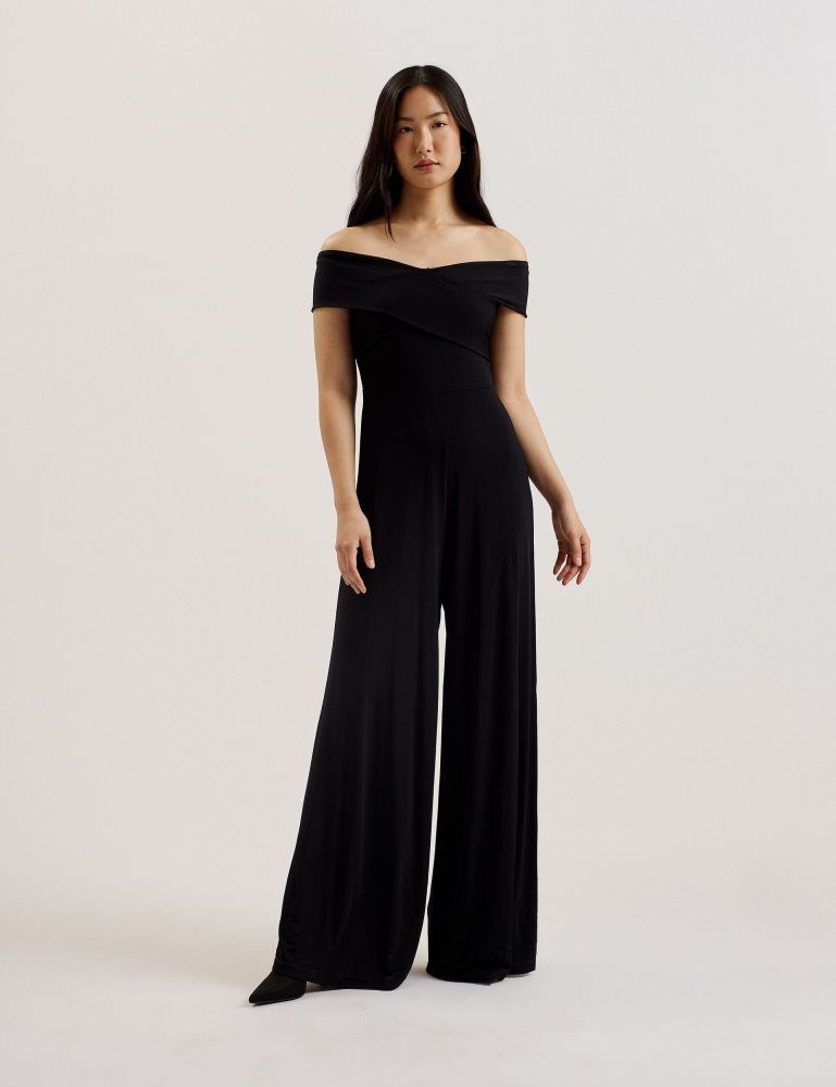 Ted Baker Almhaa - Off Shoulder Wide Leg Jersey Jumpsuit Jumpsuit Damen Schwarz | 179568-YUS