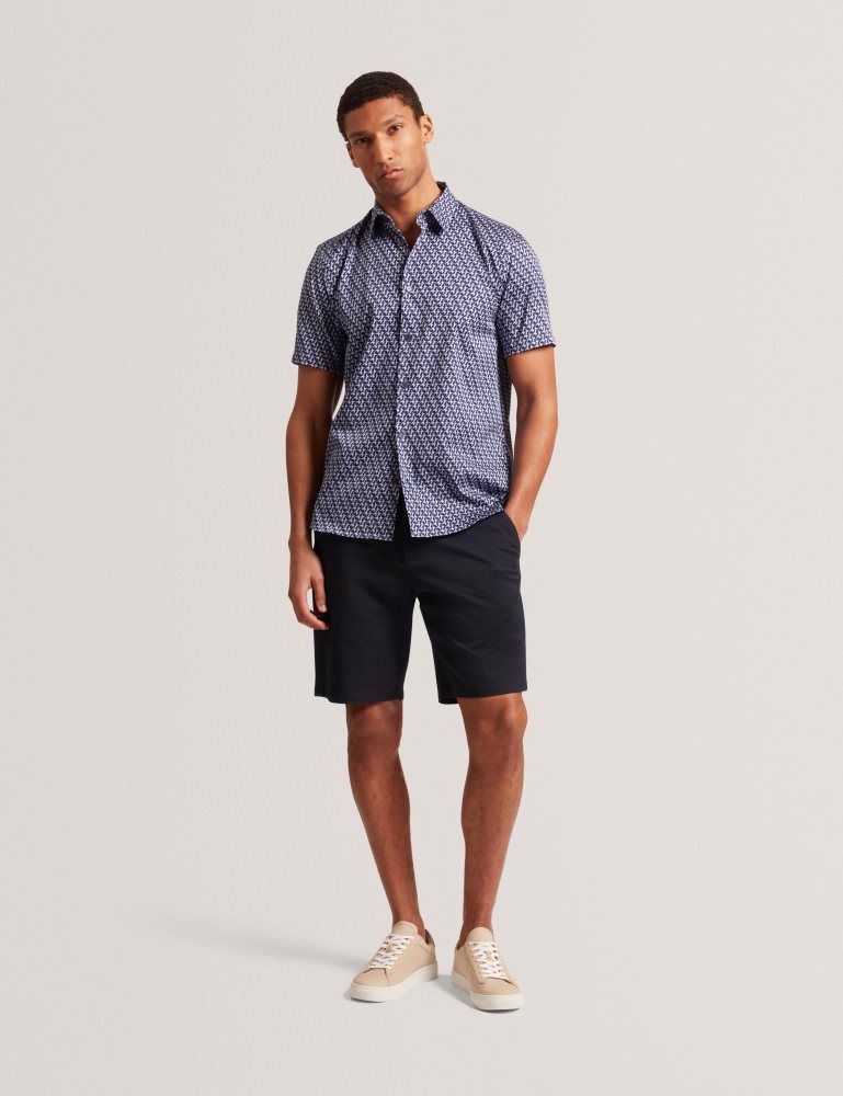 Ted Baker Alphso - Geometric Print Pure Cotton Short Sleeve Shirt Oberteile Herren Navy | 245860-QYP