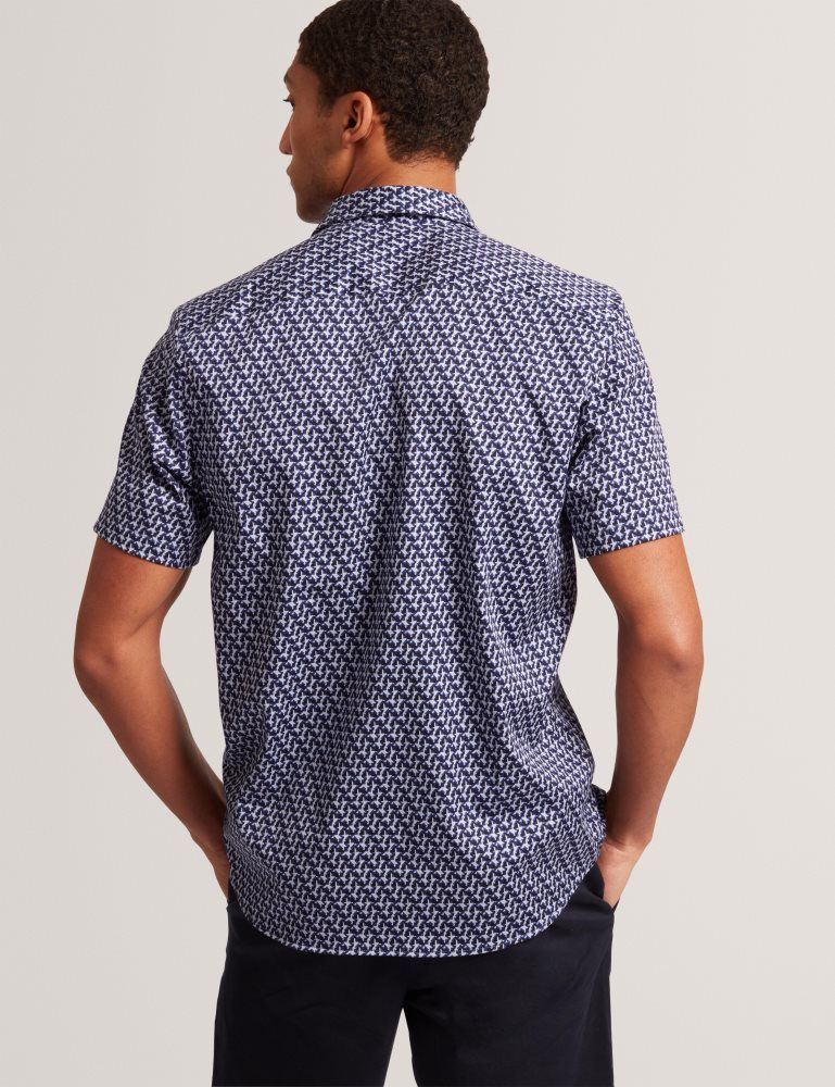 Ted Baker Alphso - Geometric Print Pure Cotton Short Sleeve Shirt Oberteile Herren Navy | 245860-QYP
