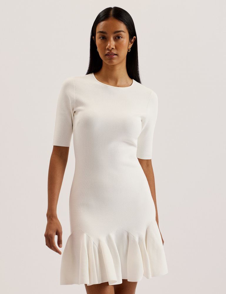 Ted Baker Alzann - Pleated Hem Knitted Bodycon Mini Dress Kleid Damen Weiß | 730864-KWF