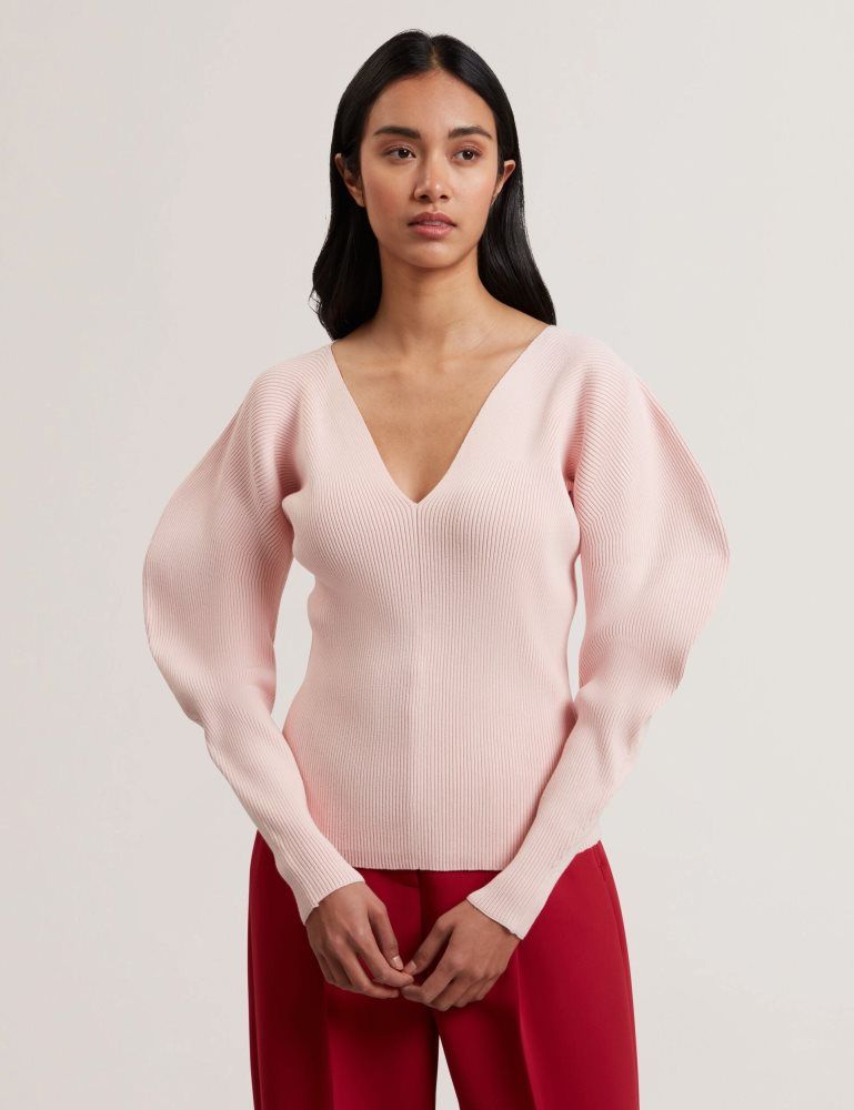 Ted Baker Amelyaa - Rib Sculpt Sleeve Sweater T-shirts Damen Rosa | 659041-WVQ