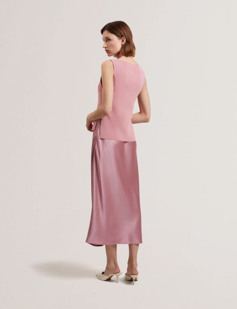 Ted Baker Ammil - Satin Midi Slip Dress With Removable Tank Kleid Damen Rosa | 957460-GDZ