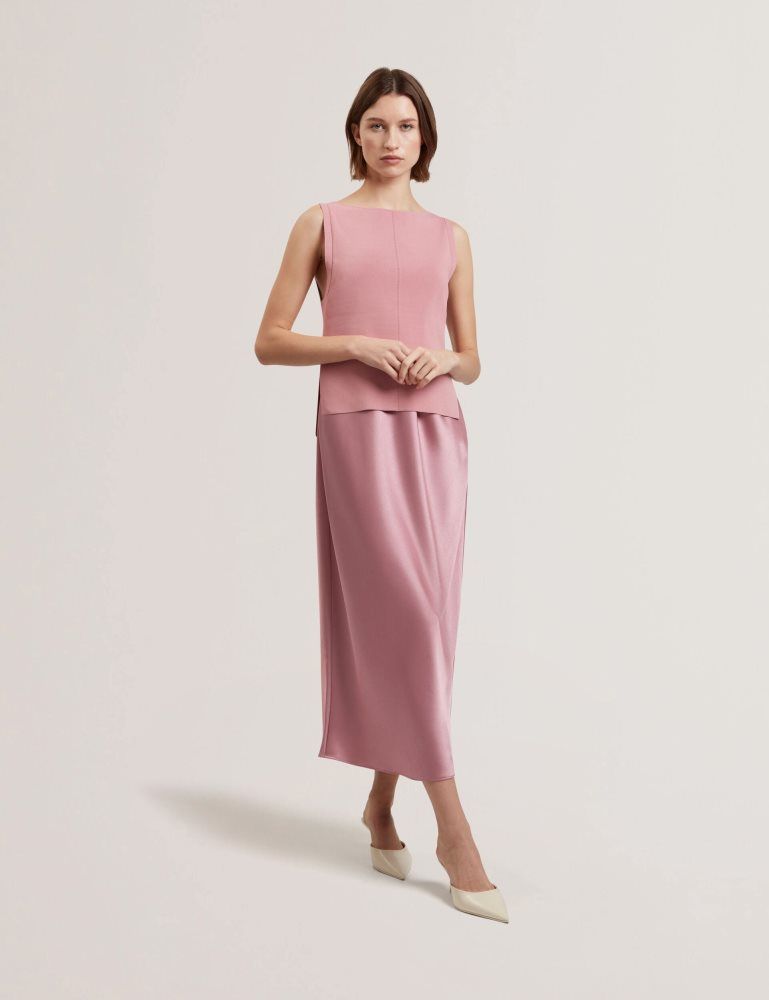 Ted Baker Ammil - Satin Midi Slip Dress With Removable Tank Kleid Damen Rosa | 957460-GDZ