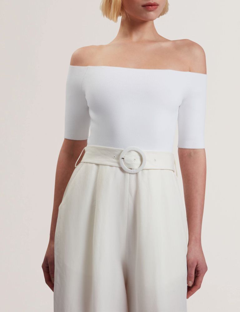 Ted Baker Angeliy - Bardot Knit Top Wide Leg Belted Jumpsuit Jumpsuit Damen Weiß | 247963-MQP