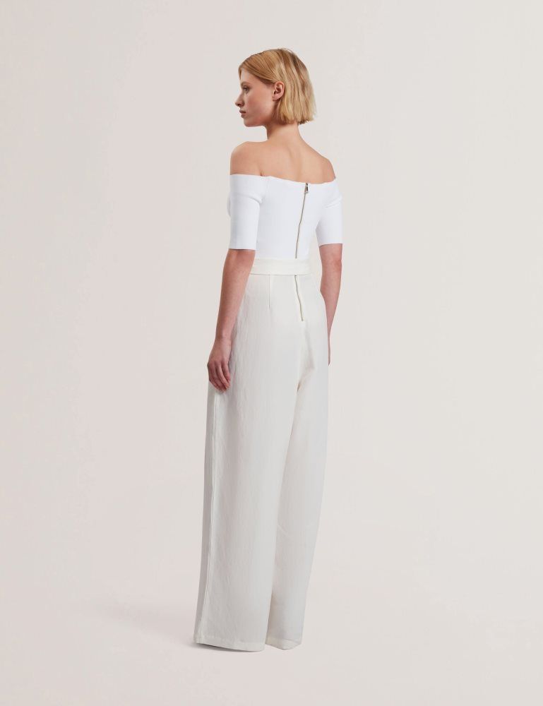Ted Baker Angeliy - Bardot Knit Top Wide Leg Belted Jumpsuit Jumpsuit Damen Weiß | 247963-MQP