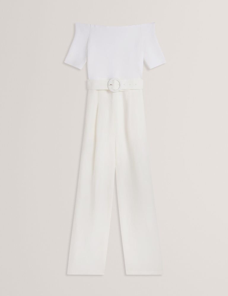 Ted Baker Angeliy - Bardot Knit Top Wide Leg Belted Jumpsuit Jumpsuit Damen Weiß | 247963-MQP