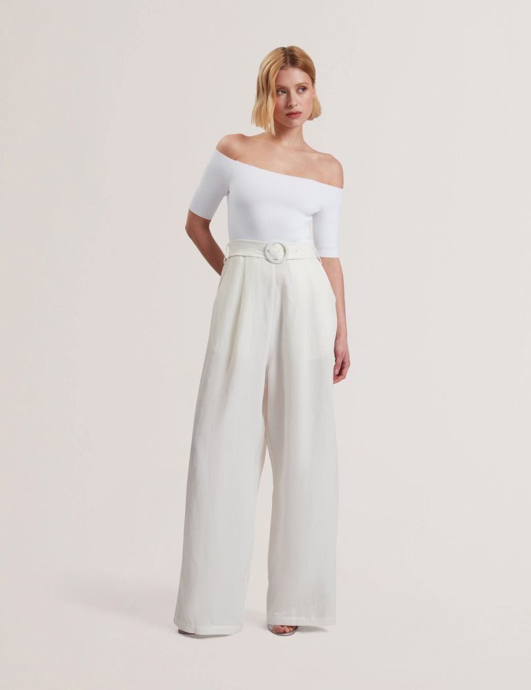 Ted Baker Angeliy - Bardot Knit Top Wide Leg Belted Jumpsuit Jumpsuit Damen Weiß | 247963-MQP