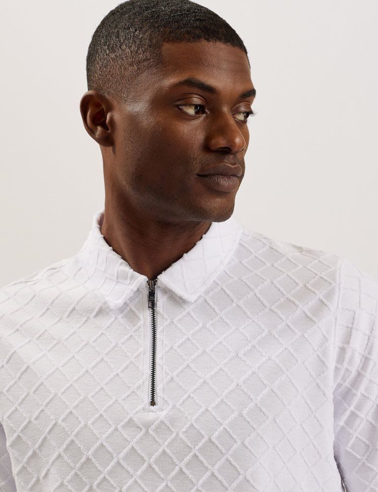 Ted Baker Ansom - Short Sleeve Regular Textured Towelling Zip Polo Oberteile Herren Weiß | 120863-MTP
