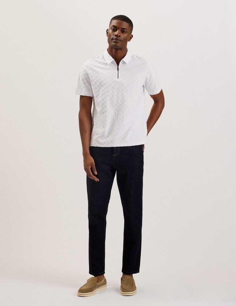 Ted Baker Ansom - Short Sleeve Regular Textured Towelling Zip Polo Oberteile Herren Weiß | 120863-MTP