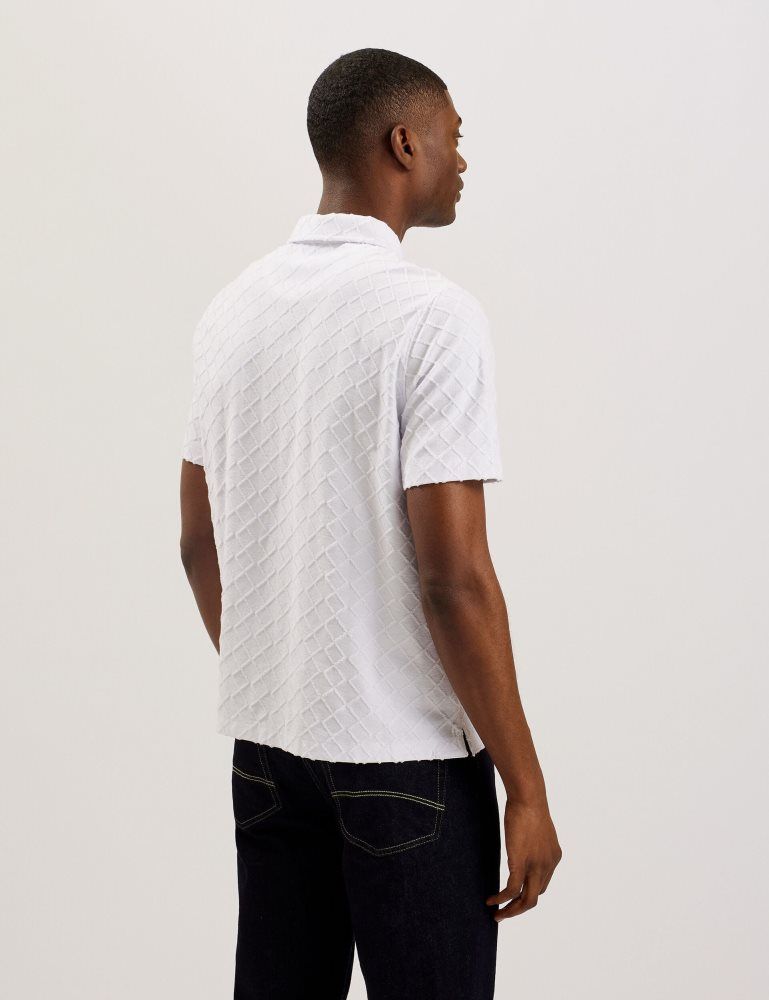 Ted Baker Ansom - Short Sleeve Regular Textured Towelling Zip Polo Oberteile Herren Weiß | 120863-MTP