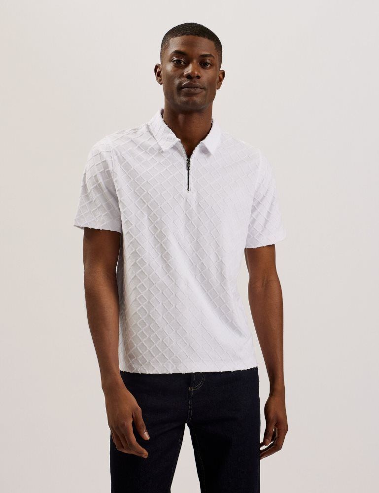 Ted Baker Ansom - Short Sleeve Regular Textured Towelling Zip Polo Oberteile Herren Weiß | 120863-MTP