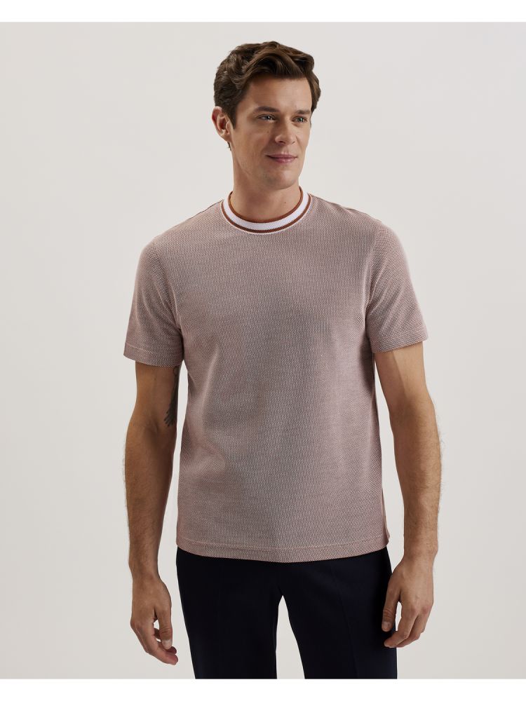 Ted Baker Arlon - Textured Stripe Detail Cotton T-shirt Oberteile Herren Braun | 689451-DFM