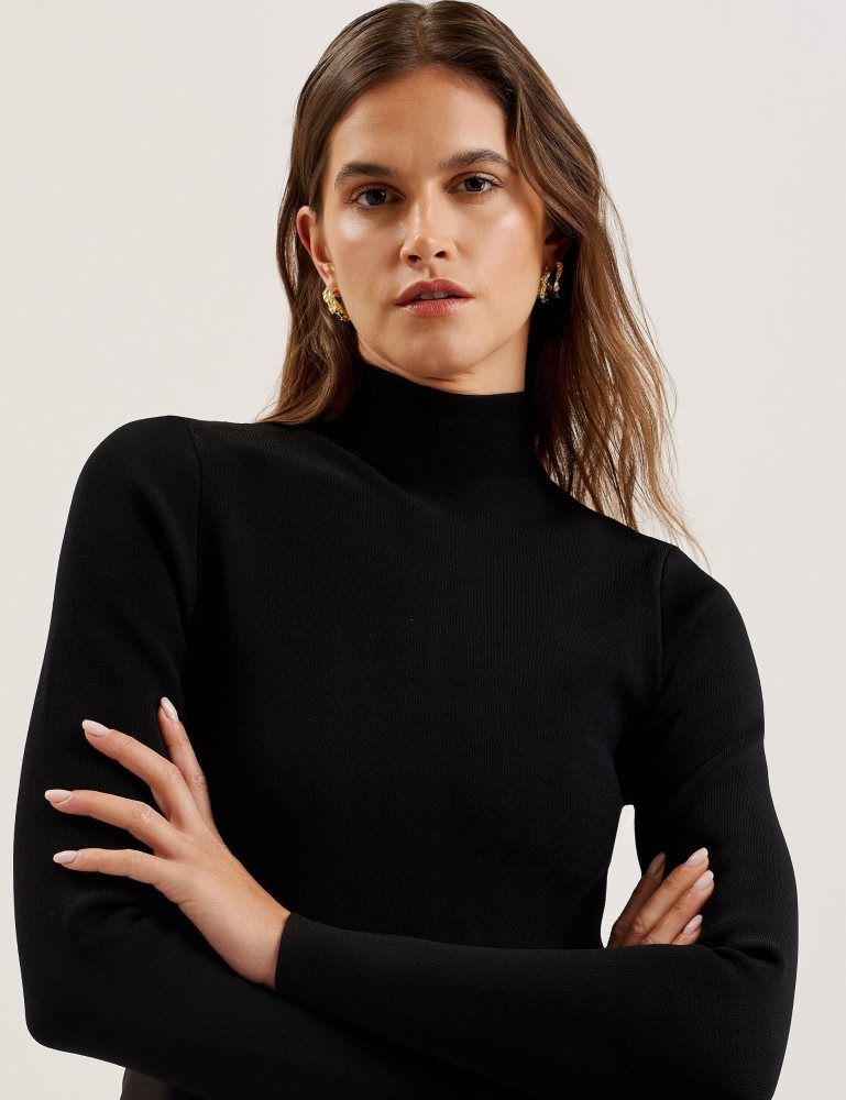 Ted Baker Asnes - Knit Bodice Midi Dress With Printed Skirt Kleid Damen Schwarz | 689240-OVJ