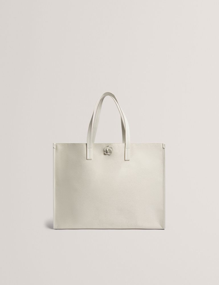 Ted Baker Audos - Rose Detail Wide Canvas Tote Bag Tragetaschen Damen Ecru | 830149-LHW