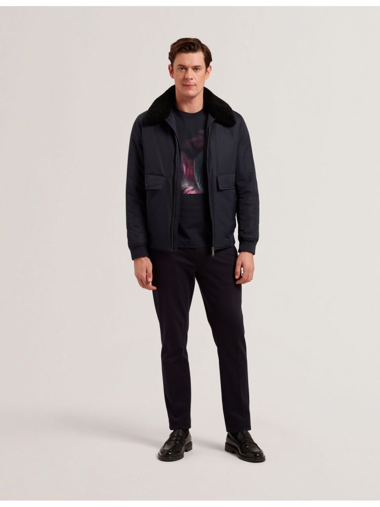 Ted Baker Avitore - Zip Bomber Jacket With Removable Collar Jacken Herren Navy | 167394-NRK