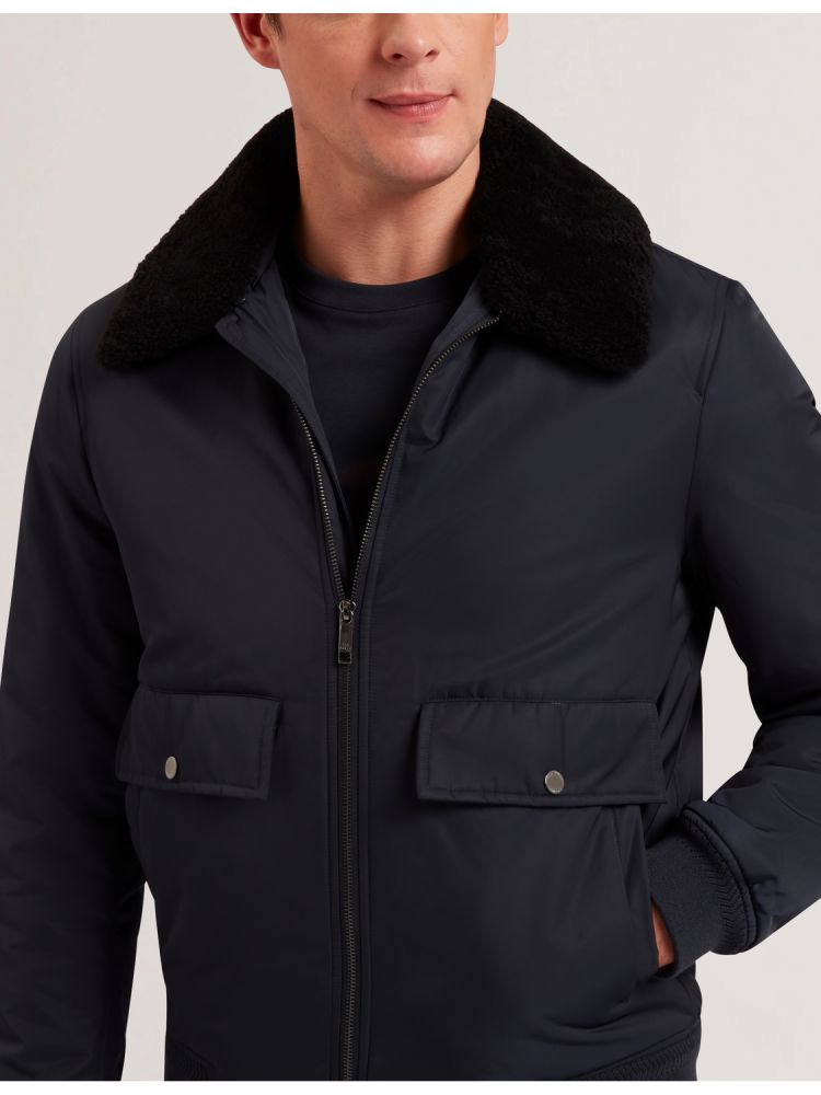 Ted Baker Avitore - Zip Bomber Jacket With Removable Collar Jacken Herren Navy | 167394-NRK