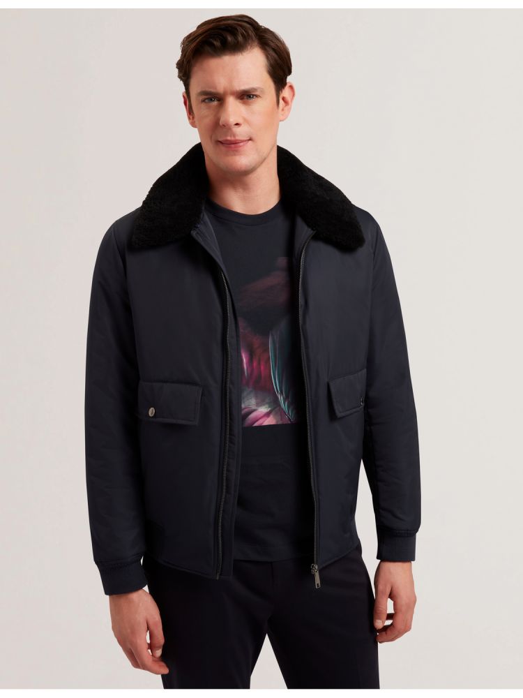 Ted Baker Avitore - Zip Bomber Jacket With Removable Collar Jacken Herren Navy | 167394-NRK