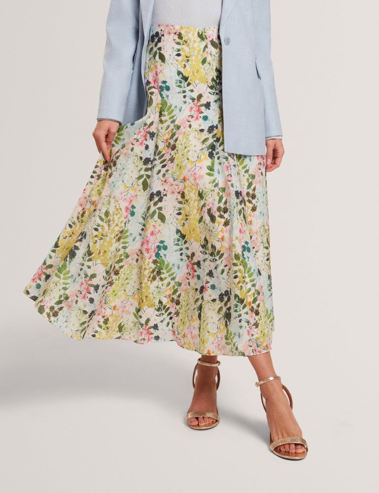 Ted Baker Azulla - Floral A-line Woven Midi Skirt Röcke Damen Weiß | 086573-SRK